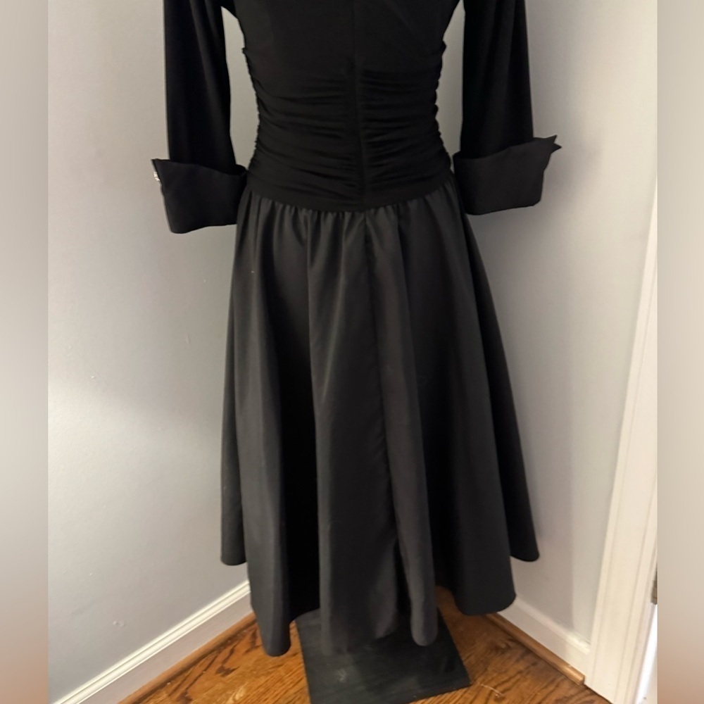 Eliza J Dress Black 3/4 Sleeve Stretch Flattering Waist Retro 50's Dress Size 8 - Picture 6 of 16